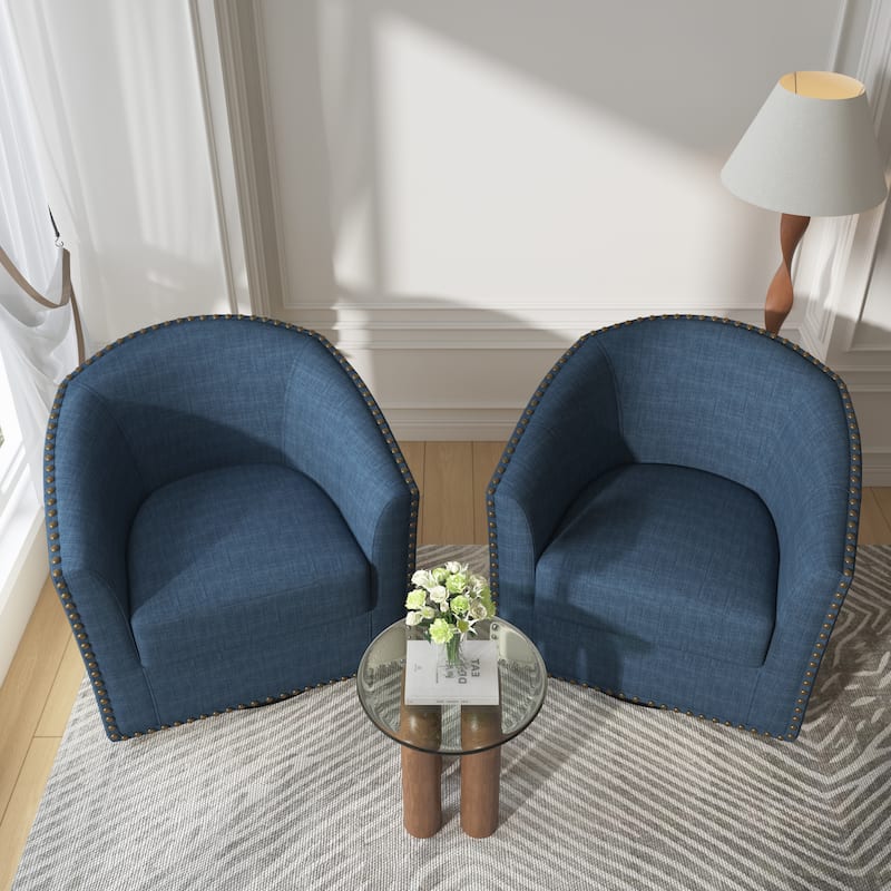 George 2 Set 30"W Upholstered Swivel Barrel Chair with Nailheads