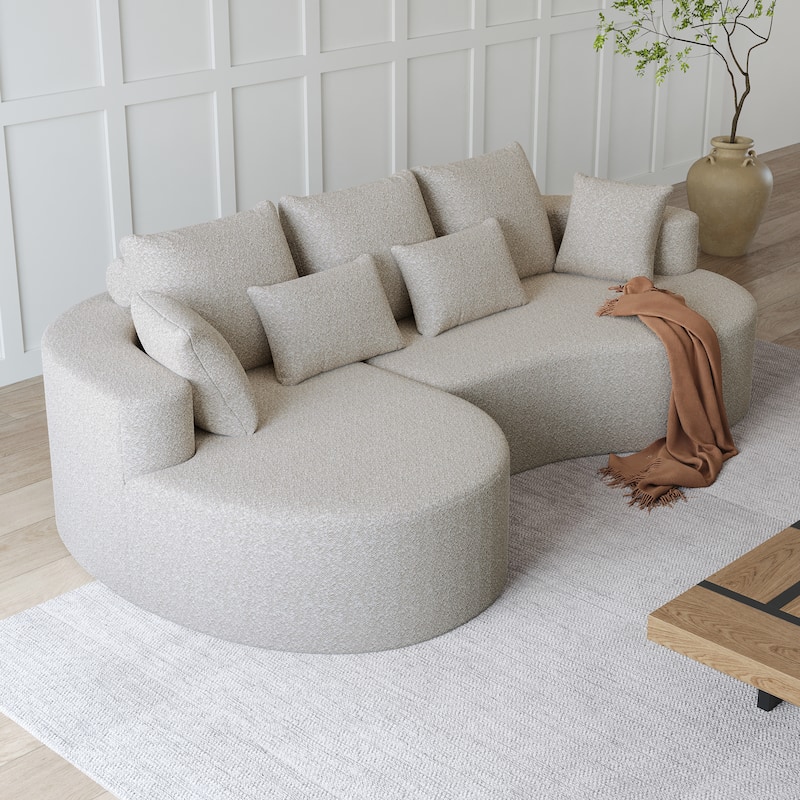 L-Shaped Curved Cloud Sectional Couch, Oversized Chenille Upholstered 4-Seater Sofa, Full Compressed Corner Sofa with 7 Pillows