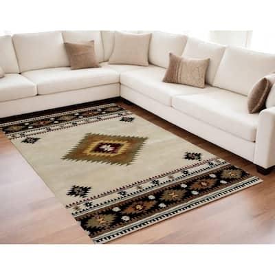 Hand Tufted Southwestern Non Skid Stain Resistant Area Rug - 96' X '60' X '0.5