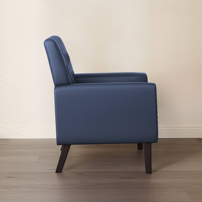 Modern Upholstered Accent Chair with Tufted Backrest and Solid Wood Legs Living Room Armchair