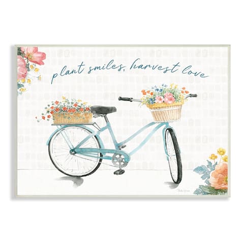 Stupell Industries Plant Smiles Harvest Love Phrase Floral Basket Bicycle Wood Wall Art - Blue