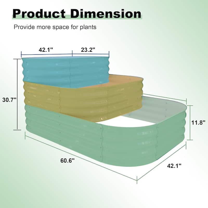 5 x 3.5 x 2.5FT (30Inch Deep) 3-Tier Galvanized Steel Raised Garden Bed Kit - Planter Box Green