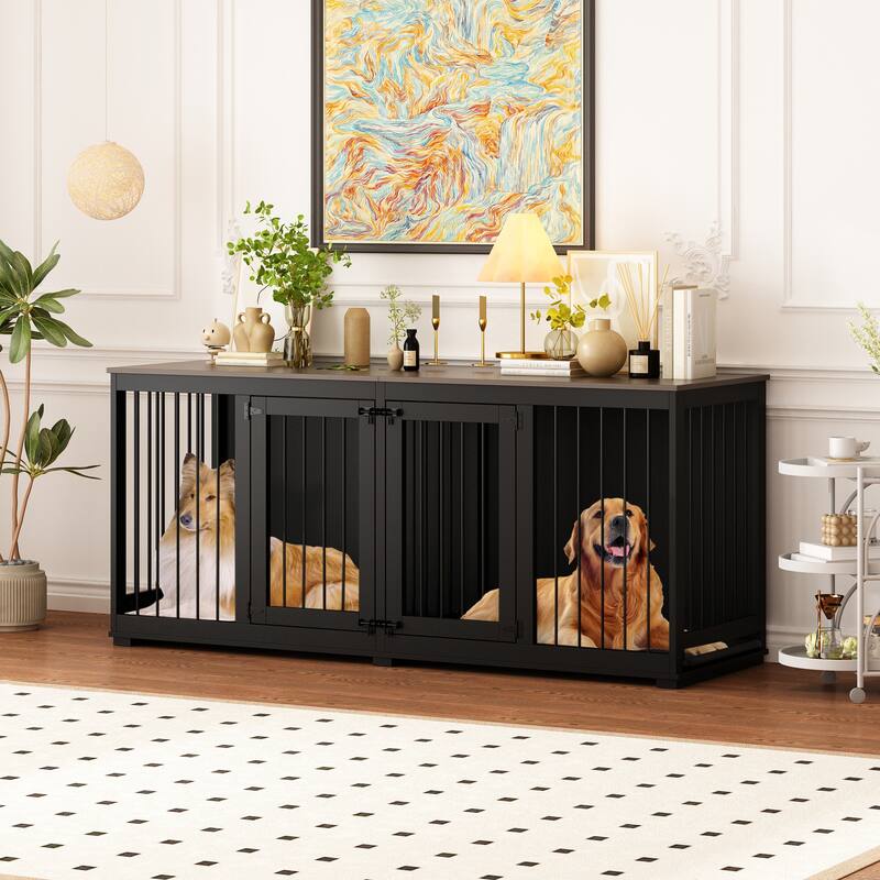 Large Dog Crate Furniture, 70" Dog Crate Kennel with Trays and Divider