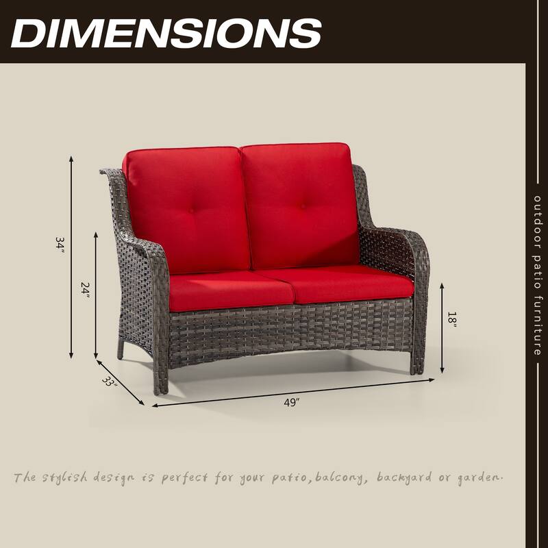 Cozywor Brown Wicker Outdoor Patio Loveseat with Cushions