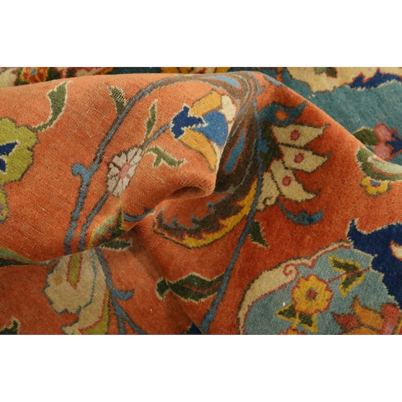 Hand Knotted Oriental 100% Wool Carpet Traditional Floral Oranges & Rust Tabriz Area Rug - 12' 8'' X 9' 3''