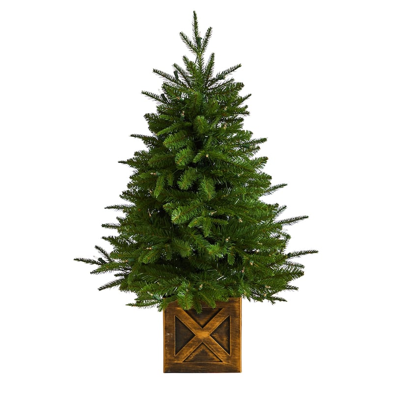 3ft. Fir Artificial Christmas Tree in Decorative Planter with 272 Branches & 50 Warm White Lights - Charming X-Mas Accent