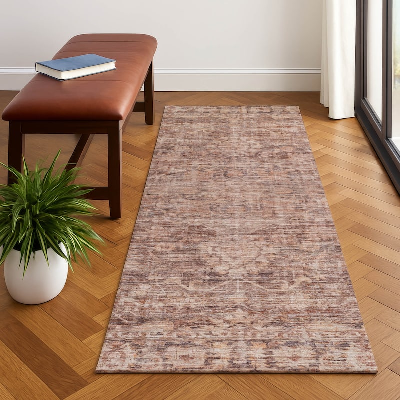 Premium Washable Super Soft Vintage Traditional Mayfield Rug - Paprika - 2'3" x 7'6"