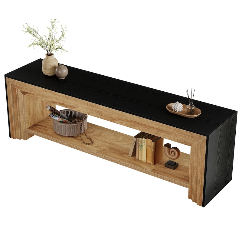 Long TV Stand for TVs, Wooden Entertainment Center with Storage Shelves, Low Media Console for Living Room, Bedroom