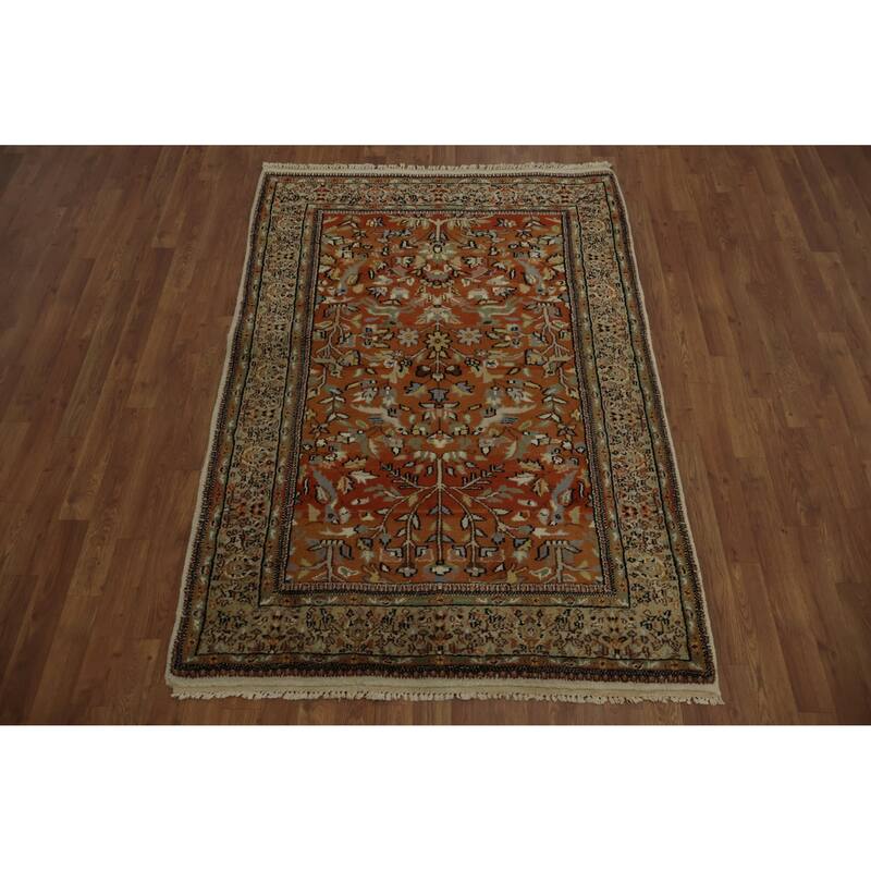 Hand Knotted Oriental 100% Wool Carpet Traditional Floral Oranges & Rust Tabriz Area Rug - 6' 0'' X 4' 2''