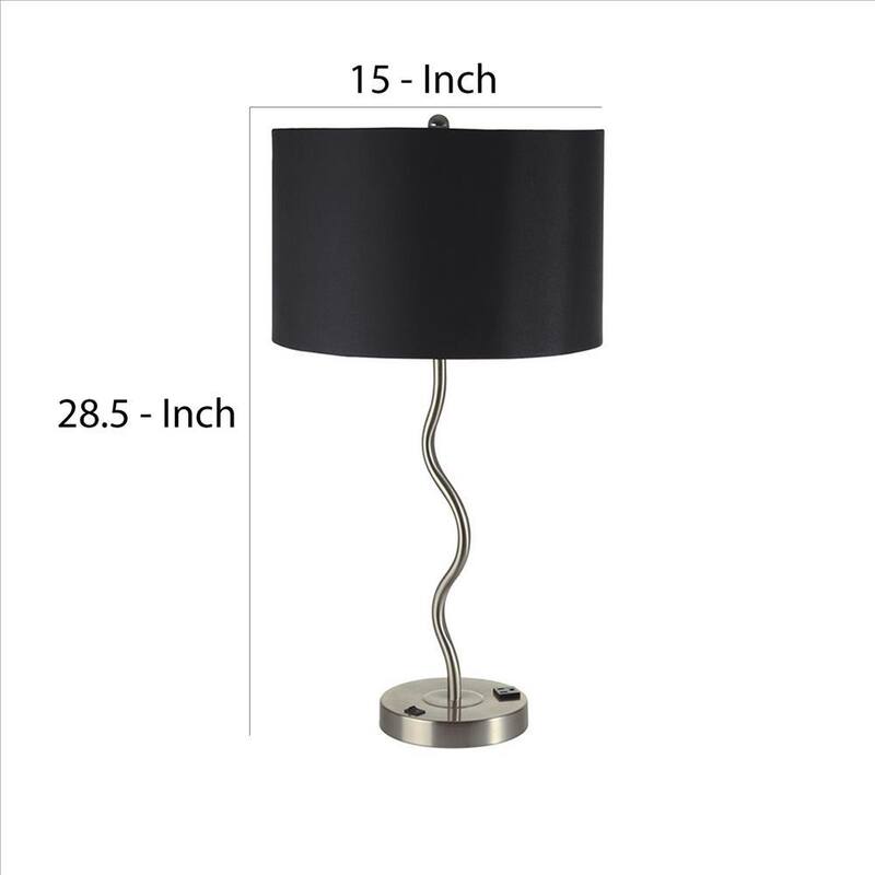 Table Lamp with Curved Tubular Body and Round Base, Black - 28.5 H x 15 W x 15 L Inches