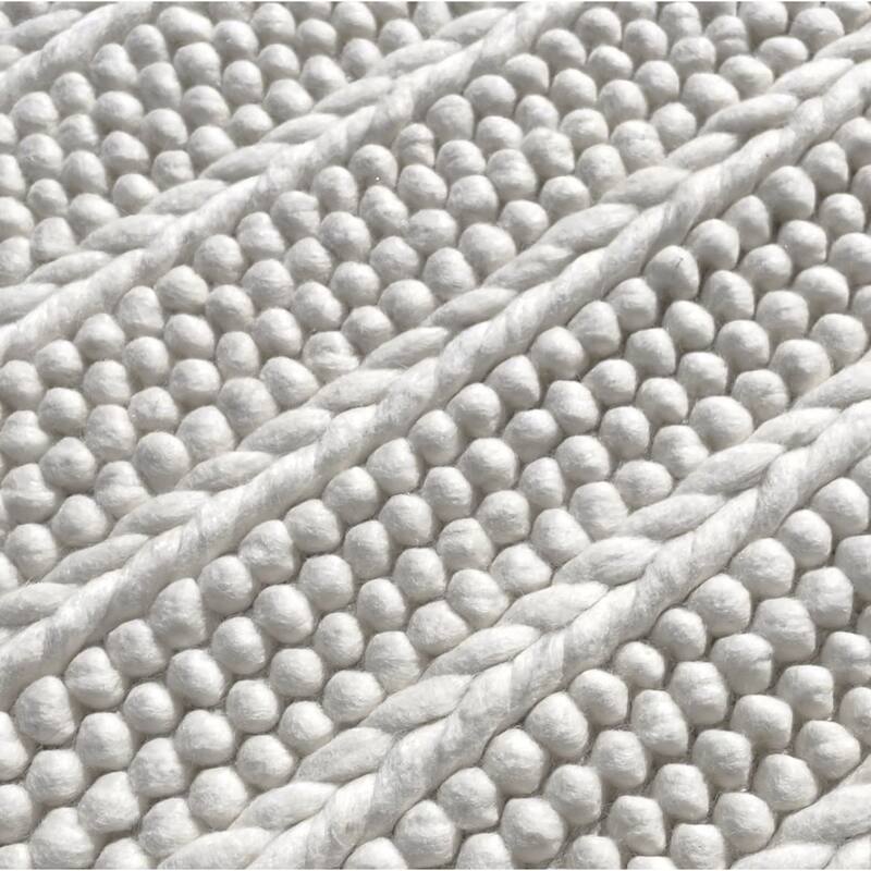 Thick Plush Ivory Cream Chunky Beads Hand-Woven Handmade Wool Natural Area Rug