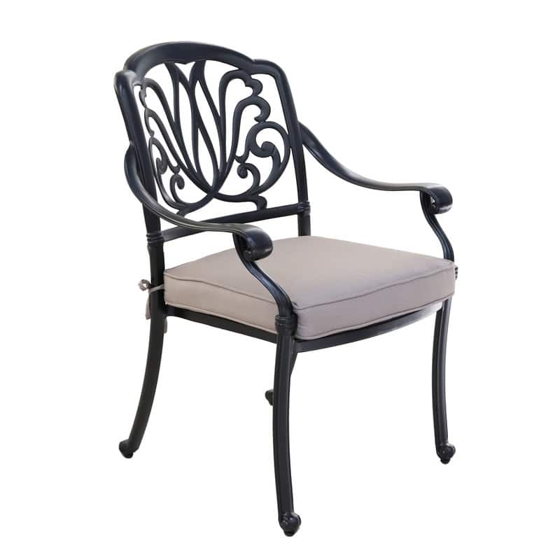 Saratoga 7-piece Gun Metal Aluminum Rectangle Dining Set with 6 Cushioned Arm Dining Chairs