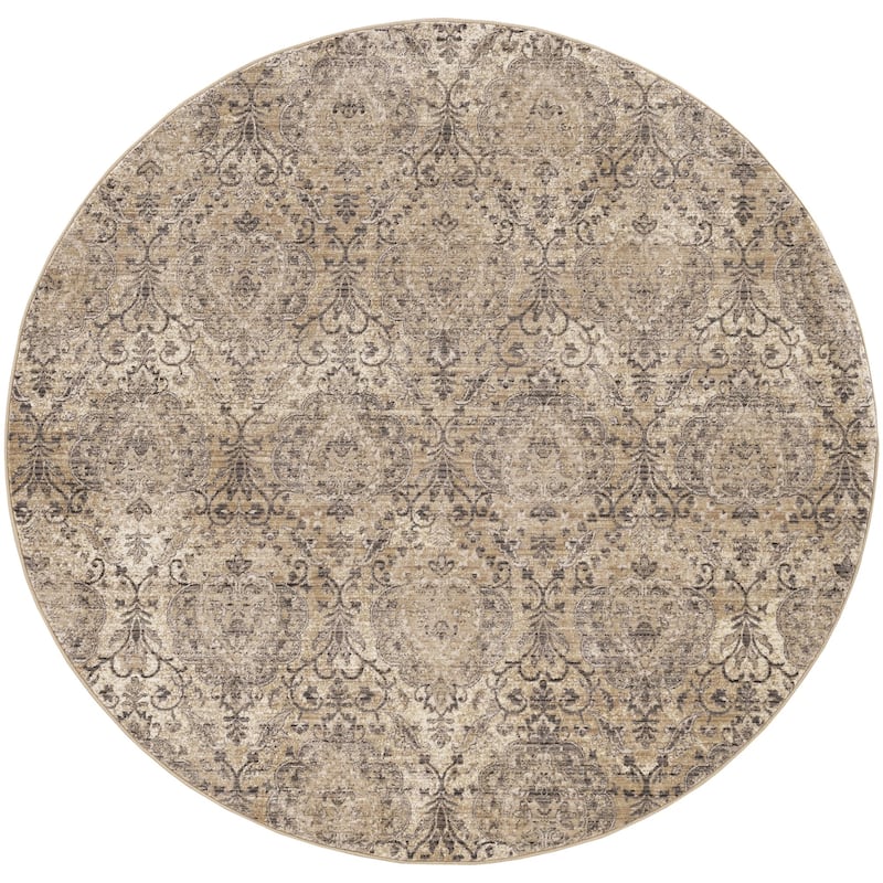 Gracewood Hollow Renza Distressed Ivy Trellis Rug - 6'7" Round - Sand/Grey