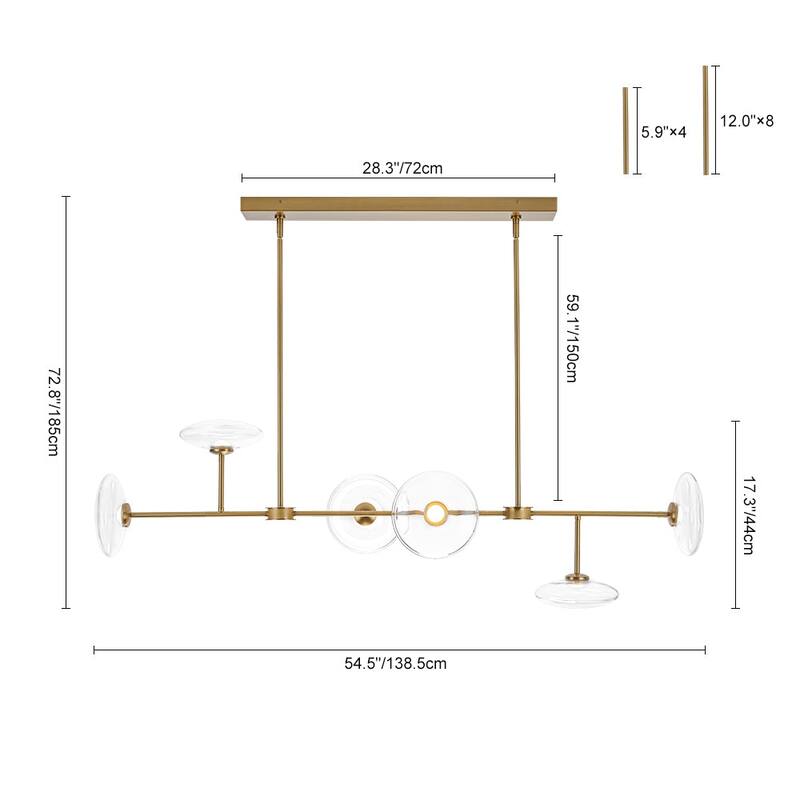 Minimalist 6-Light Dimmable LED Glass Island Pendant Chandelier