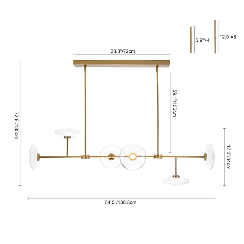 Modern 6-Light Disc Glass Dimmable LED Linear Chandelier - N/A