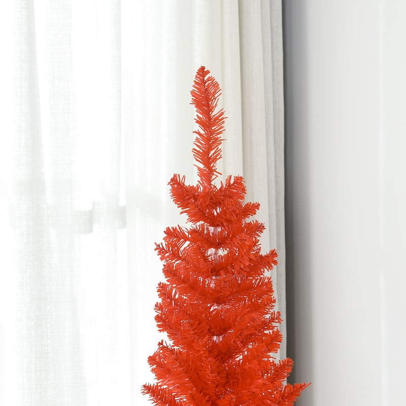HOMCOM 5' Artificial Pencil Christmas Tree, Slim Xmas Tree with 294 Realistic Branch Tips and Plastic Stand, Blue - 4.91 ft