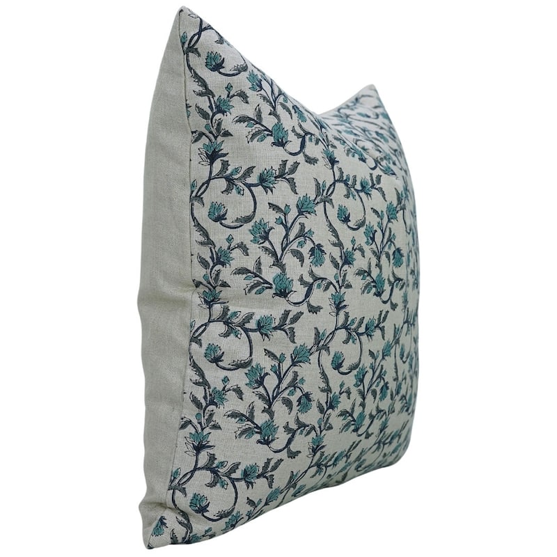Linen Farmhouse Block print pillow Cover - Pushpa Varsha