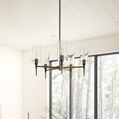 Farmhouse Rustic 5-Light Over Table Chandelier with Clear Glass Shades