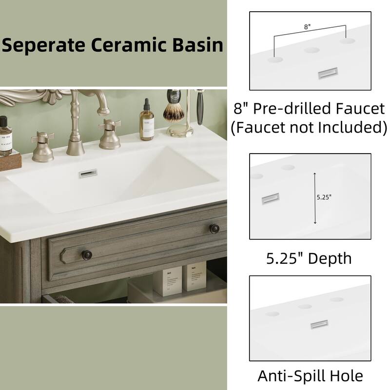 31" Bathroom Vanity with Sink, Rustic Bathroom Cabinet with Soft Close Doors and Adjustable Shelf, Curved Profile Design