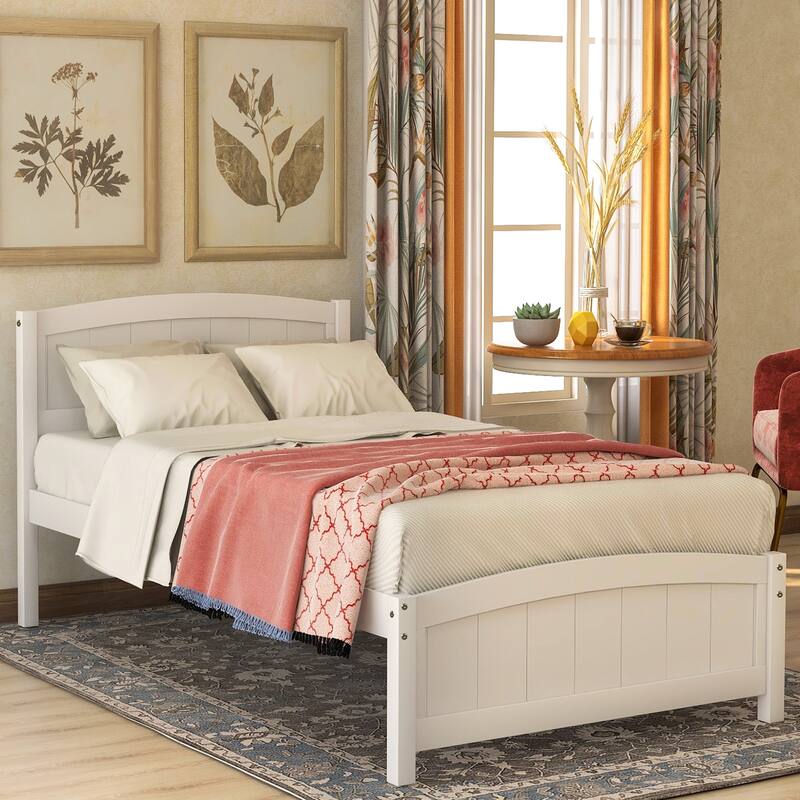 Wood Twin Size Platform Bed Solid Construction Twin Bed Frame - White - Twin