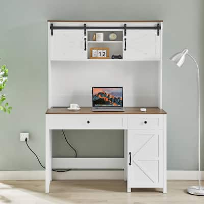 52" Executive Desk with Drawers,Wood Home Office Desk w/Charging Station,File Drawer,Storage Cabinet,Computer Writing Desk