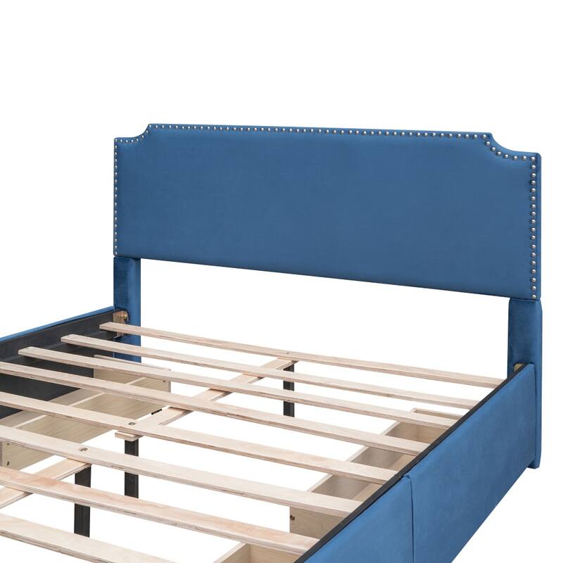Queen Size Upholstered Platform Bed with 4 Drawers