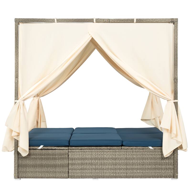 High Comfort Style Adjustable Sun Bed with Curtain for Patio, Balcony or Backyard
