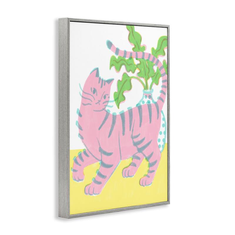 Stupell Pink Cat & House Plant Framed Giclee Art Design By Hannah Moren