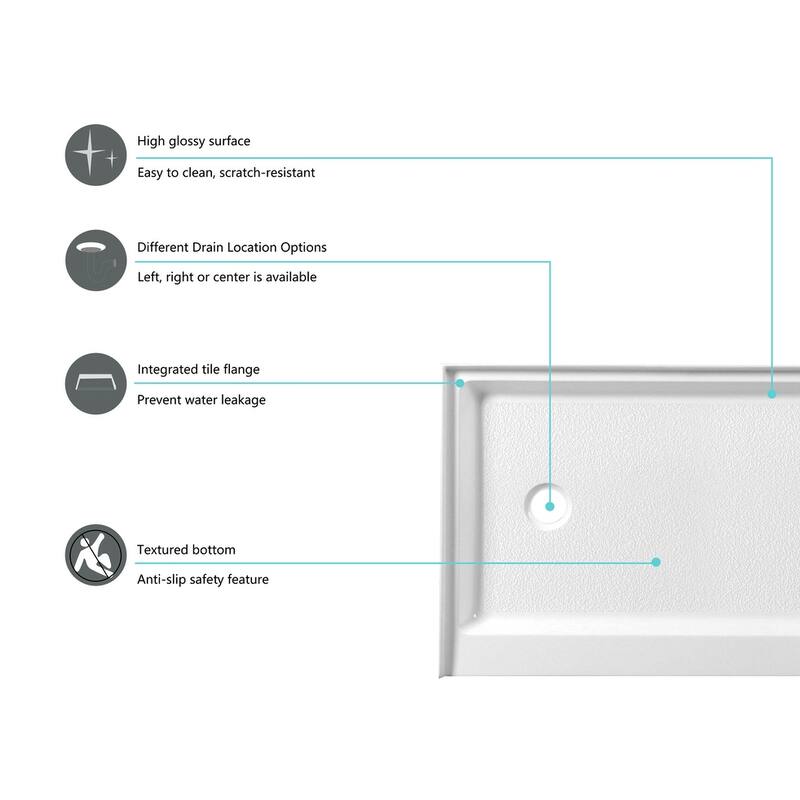 Indigo Home 60x30 inch Single Threshold Shower Tray Left Drain in White