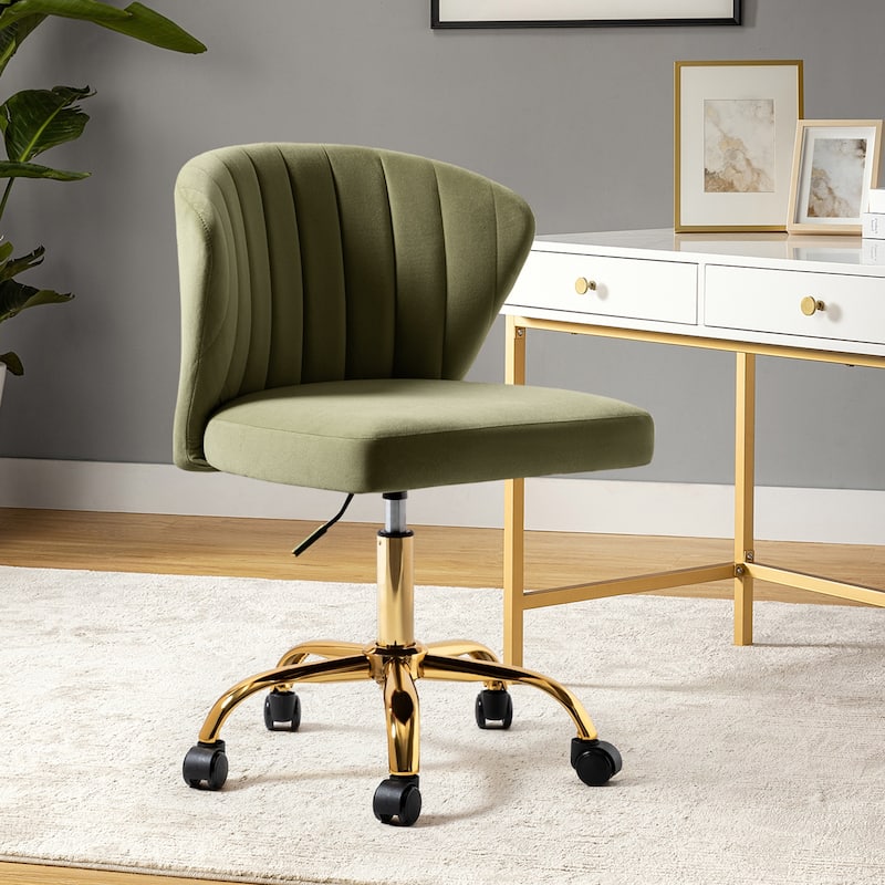 Ilia Modern Velvet Wingback 360 degree Ergonomic Office Task Chair with Channel Tufted Back by HULALA HOME