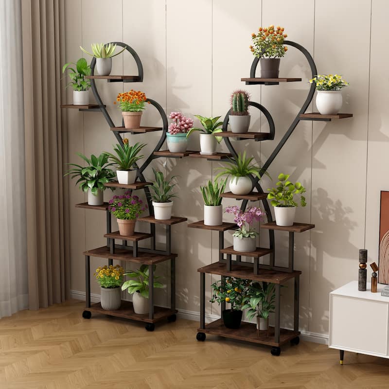 Plant Stand with Grow Lights, Tiered Indoor Plant Shelf, Metal Plant Flower Holder Stand, S-Shaped Plant Rack for Home, Patio