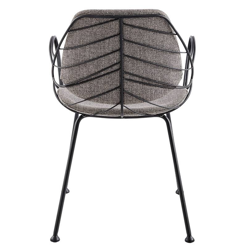 Set of Two Leaf Dark Gray Fabric and Black Dining Armchairs