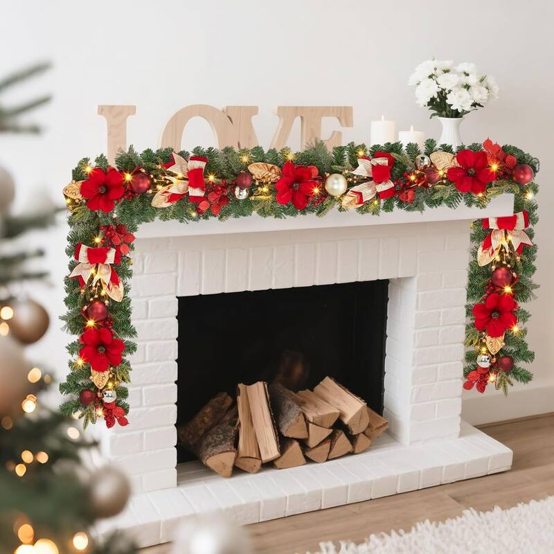 6ft Artificial Christmas Wreath Garland with LED Lights