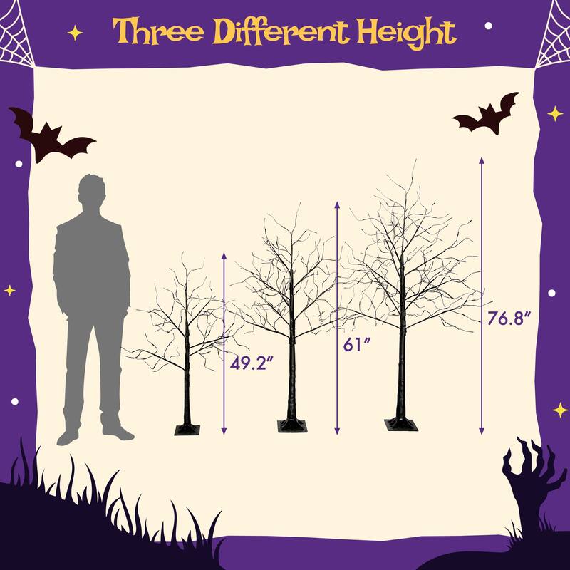 3 Pac Halloween Spooky Tree with Purple Lights, 4FT 5FT and 6FT