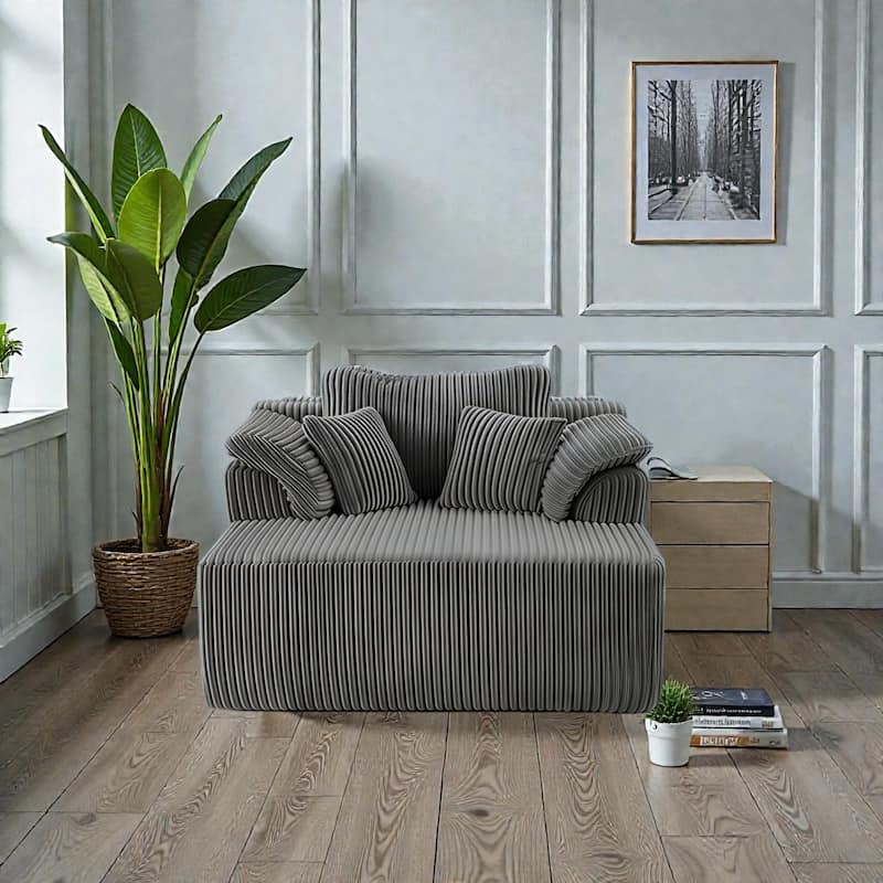 60 Inch Chaise Lounge Chair Indoor, Oversized Corduroy Boneless Sofa Bed with Deep Seat, No Assembly Required