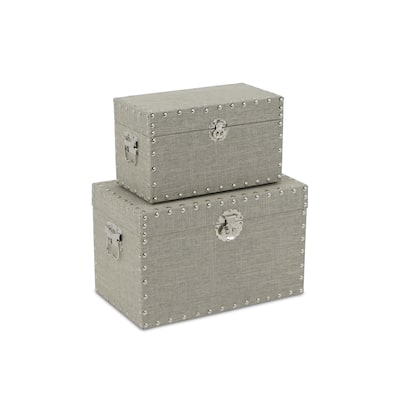 Beige Linen Box with Metal Studs (Set of 2)