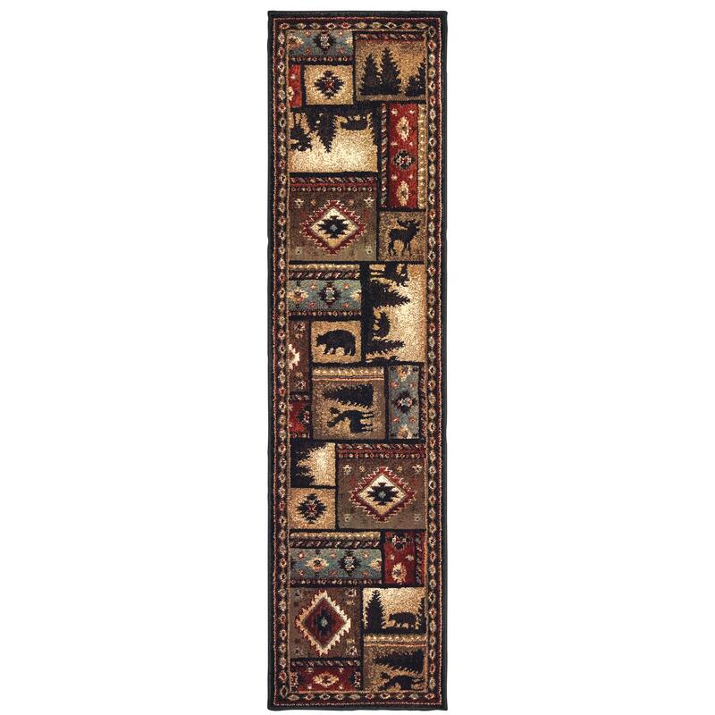 Vista Home Wilder Lodge Patchwork Black/Multi-colored Area Rug. - 1'10" x 7'6" Runner