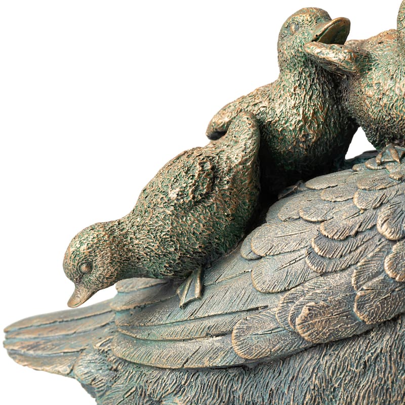 Glitzhome 15"H Resin Faux Bronze Duck Garden Statue Outdoor Decor