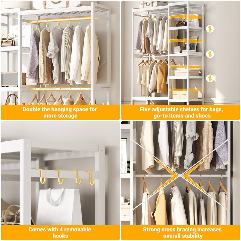 Bamboo Closet System Clothes Rack, Large Freestanding Garment Rack Clothing Rack for Hanging Clothes