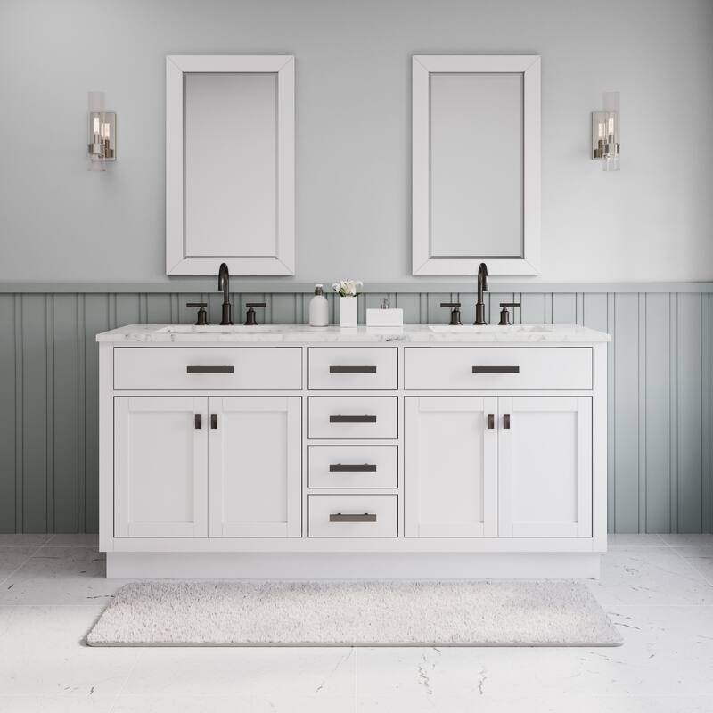 Hartford Marble Countertop Bath Vanity in White with Gooseneck Faucet