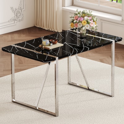 Rustic industrial Rectangular MDF Black Dining Table for 4-6 People