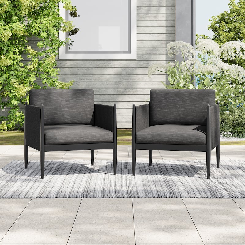 Dawson Outdoor Aluminum Club Chair with Cushions (Set of 2) by Christopher Knight Home - Black