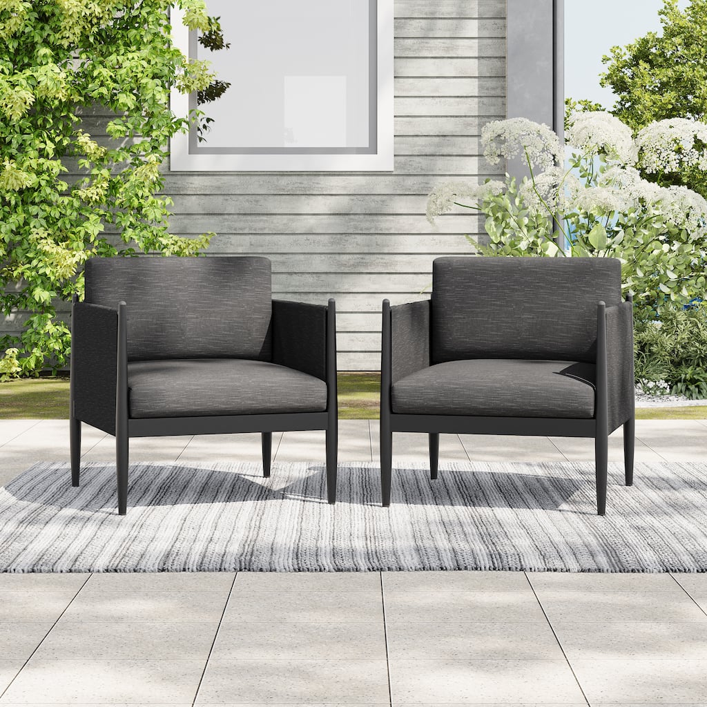 Roomfitters Dawson Outdoor Aluminum Club Chairs with Water Resistant Cushions, Modern Black Set of 2 - Set of 2