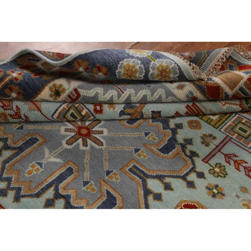 Light Blue Kazak Oriental Area Rug Handmade Wool Carpet - 7'10"x 9'10"