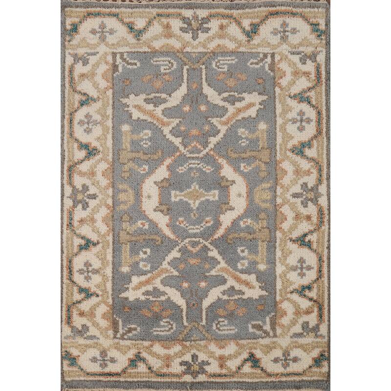 Geometric Gray Oushak Oriental Foyer Rug Handmade Wool Carpet - 2'0"x 3'0"