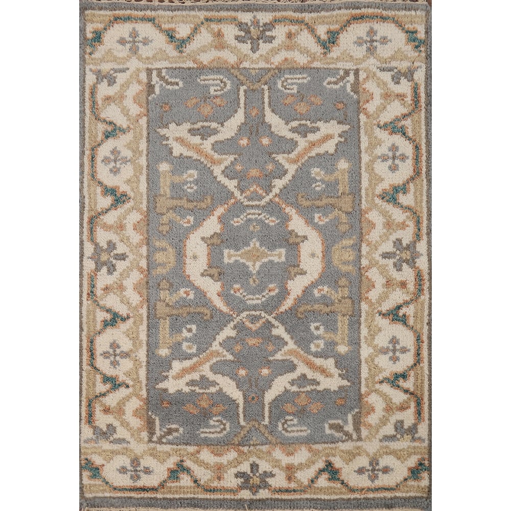 Geometric Gray Oushak Oriental Foyer Rug Handmade Wool Carpet - 2'0"x 3'0"