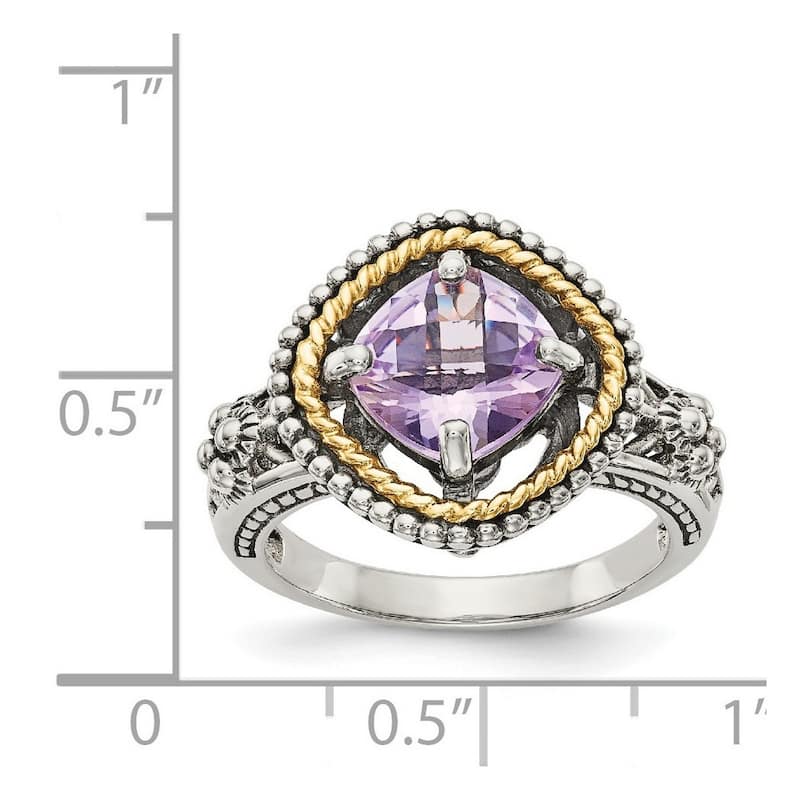 Curata 925 Sterling Silver Polished Prong set With 14k 2.10Pink Amethyst Ring