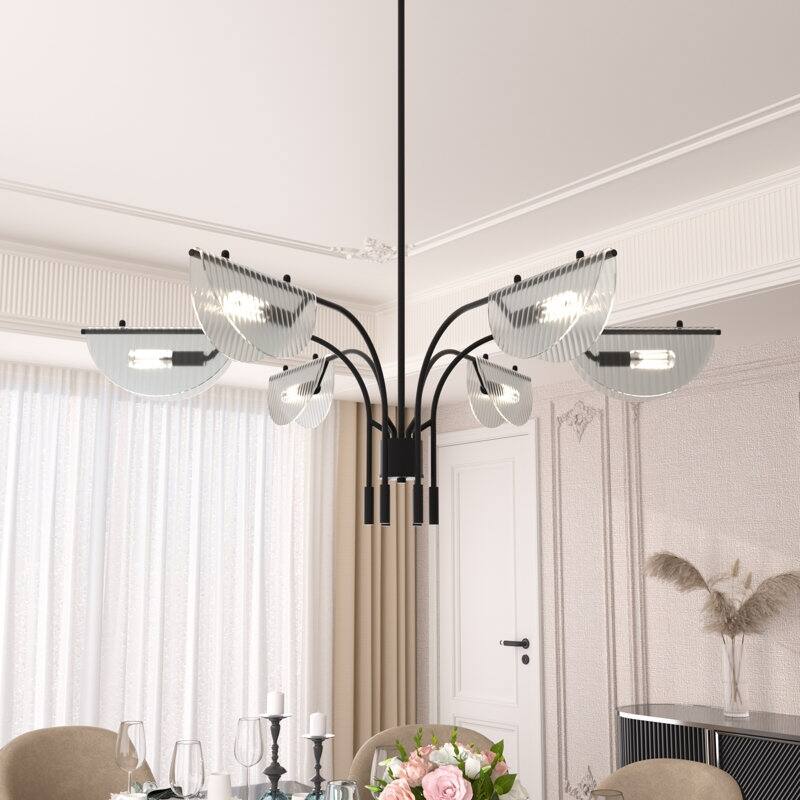 Acroma - 6 Light Black Steel & Glass Dimmable Linear Chandelier