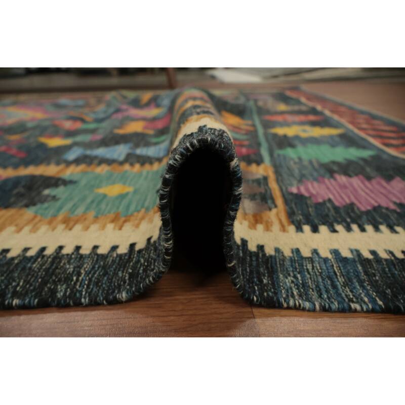 Hand Woven Oriental 100% Wool Carpet Southwestern Tribal Multi-Colored Kilim Area Rug - 9' 10'' X 6' 3''