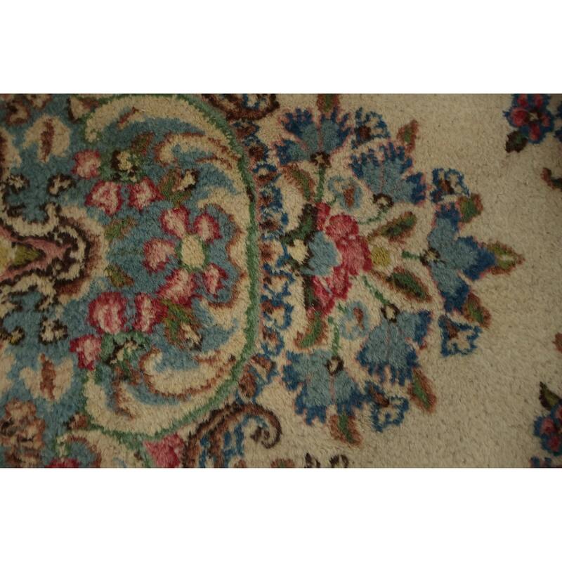 Hand Knotted Oriental 100% Wool Carpet Traditional Floral Beige & Ivories Kerman Area Rug - 13' 3'' X 9' 11''